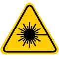 Laser radiation warning on white background. Yellow triangle Warning Dangerous sign. Laser hazard symbol. flat style