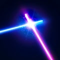 Laser sabers war. Glowing rays in space battle. Royalty Free Stock Photo