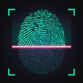Laser scanning of fingerprint, illustration of digital biometric technology