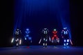 Laser show performance, dancers in led suits with LED lamp, very beautiful night club performance, party Royalty Free Stock Photo