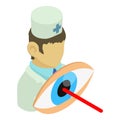 Laser surgery icon isometric vector. Ophthalmologist laser beam human eye icon