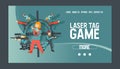 Laser tag game set of banners vector illustration. Gun, optical sight, trigger, vest, attachment rail. Game weapons