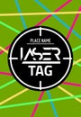 Laser tag target game poster flyer. Vector lasertag banner for fun party. Neon Aim shot poster