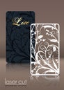 Laser wedding card template. The decor is a stylized openwork pattern of flowers and branches. The image is suitable for