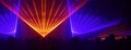 Lasershow festival disco party background banner panorama - Colorful outdoor laser show with rays streams and crowd silhouette of