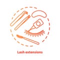 Lash extension blue concept icon. False eyelashes, permanent makeup idea thin line illustration. Cosmetology salon