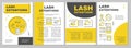 Lash extension brochure template layout. False eyelashes yellow flyer, booklet, leaflet print design with linear