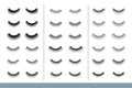 Lashes collection. Different Shapes of False Eyelashes. Closed Eyes. Eyelash Extension guide. Vector Illustration