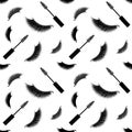 Lashes and mascara seamless vector pattern with glitter effect