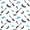 Lashes and mascara seamless vector pattern with glitter effect