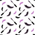 Lashes and mascara seamless vector pattern with glitter effect