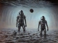 Last astronaut on flooded planet, Generative AI Illustration