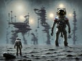 Last astronaut on flooded planet, Generative AI Illustration