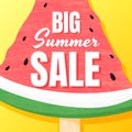Last Big Summer Sale Banner. Vector illustration with a juicy watermelon. Ice cream with watermelon on a yellow background. Big Royalty Free Stock Photo