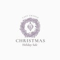 Last Chance Christmas Sale Discount Sketch Pine Wreath, Sign, Logo, Banner or Card Template. Abstract Holiday Promo Royalty Free Stock Photo