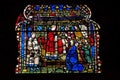 The Last communion with a dying by Niccolo di Piero Tedesco, 1380., stained glass window in Orsanmichele Church in Florence Royalty Free Stock Photo