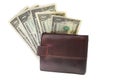 Last five dollars in leather purse Royalty Free Stock Photo