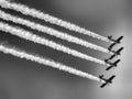 Last flight of four piston propeller aerobatic aicraft. Royalty Free Stock Photo