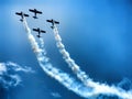 Last flight of four piston propeller aerobatic aicraft. Royalty Free Stock Photo