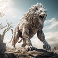 The Last Guardian: An ancient, weathered statue of a protective lion