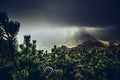 Beautiful moody mountain landscape Bad weather at Giau pass Dolomites UNESCO italy