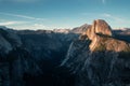 Last light of the day in the Yosemite Valley. Beautiful sunset over the Half Dome in one of the most gorgeous national