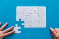 Last piece jigsaw in hand,Concept success of business. Royalty Free Stock Photo