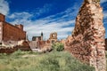 Last post war remains in Gdansk, Danzig, Poland. View through ruins to the old town. Granary Island Royalty Free Stock Photo