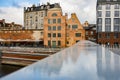 Last post war remains in Gdansk, Danzig, Poland. View through ruins to the old town. Granary Island Royalty Free Stock Photo