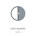 Last quarter icon. Thin linear last quarter outline icon isolated on white background from weather collection. Line vector sign,