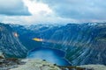 Lake Ringedalsvatnet near the trail to Trolltunga in Norway Royalty Free Stock Photo