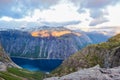 Lake Ringedalsvatnet near the trail to Trolltunga in Norway Royalty Free Stock Photo