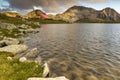 The last rays of the sun over Tevno Lake and Kamenitsa peak, Pirin Mountain