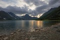 Last rays of sunset on the Hadatayoganlor lake. Polar Ural