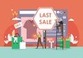 Last sale in retail online store, flat vector illustration.