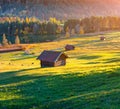 Last sunlight gloving lake and mountain hills. Splendid evening scene of Wagenbruchsee Geroldsee. Impressive autumn view of Bava