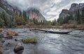 Last sunlight in Yosemite valley Royalty Free Stock Photo