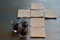 The Last Supper with bread in cross-shape and wine