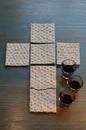 The Last Supper with bread in cross-shape and wine