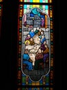 The Last Supper of Jesus Christ with the Apostles in a stained glass window in the Cathedral of the Assumption. Bangkok