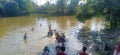 The last or tenth day of lord durga festival statue immersed in water in india