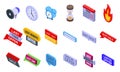 Last time offer icons set isometric vector. Sale flash hour