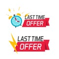 Last time offer or special minute countdown deal with alarm clock watch vector flat cartoon label illustration isolated Royalty Free Stock Photo