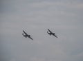 The last two remaining airworthy Avro Lancasters heavy bombers performing a duet in the skies