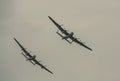 The last two remaining airworthy Avro Lancasters heavy bombers performing a duet in the skies