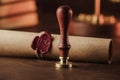 Last will and old wax seal in notary office Royalty Free Stock Photo