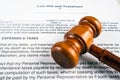 Last will and testament document form and gavel Royalty Free Stock Photo