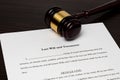 Last will and testament with gavel Royalty Free Stock Photo