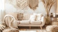 Lastly the sixth image brings us into a cozy and eclectic living room thanks to the use of a textured bohemian wallpaper Royalty Free Stock Photo