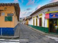 Latacunga, Ecuador-20 August, 2019: Colonial streets of city of Latacunga in Ecuador, capital of the Cotopaxi Province